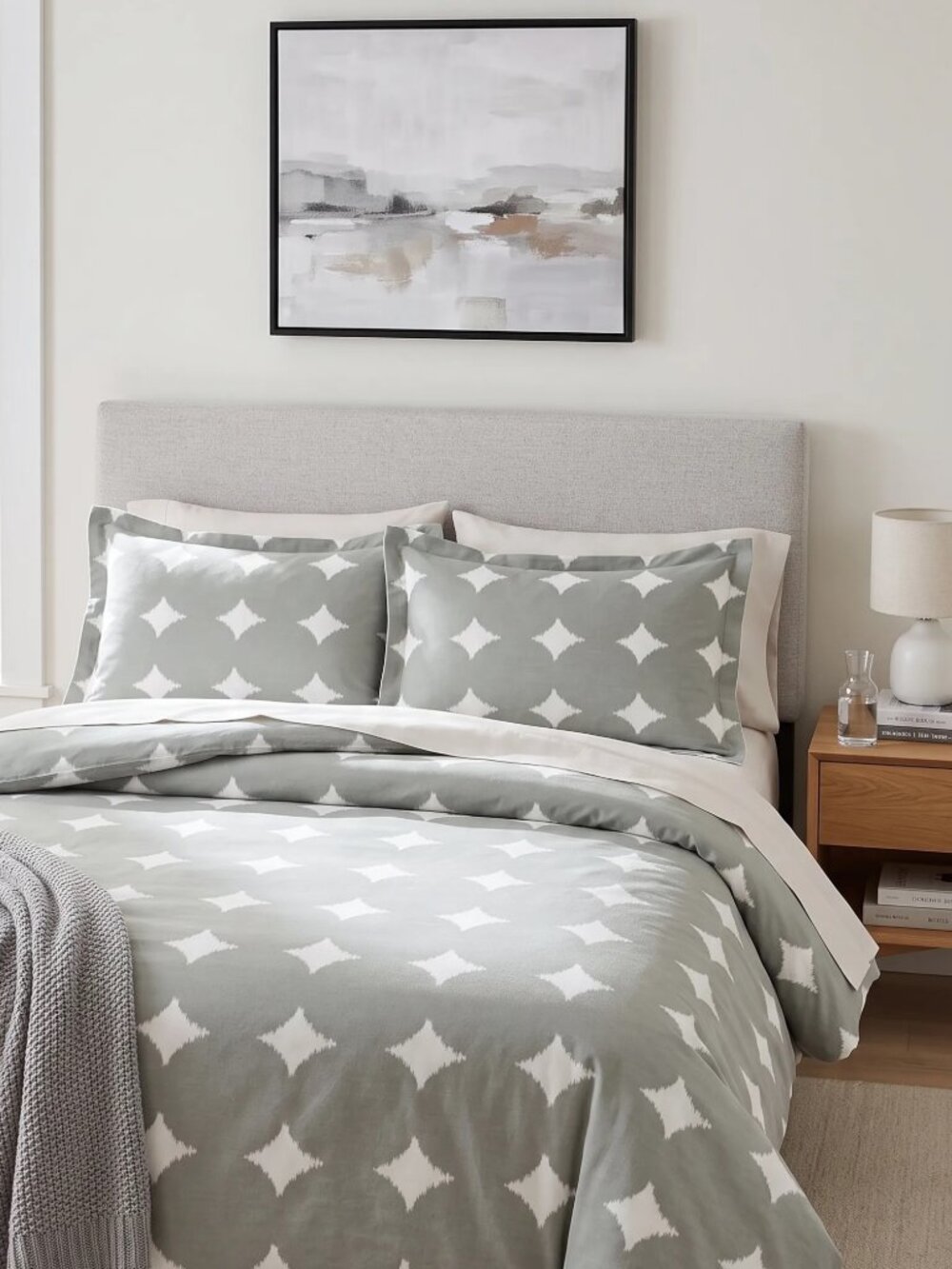 Dwellstudio Ash Gray Vintage Ikat Dot Pattern King Tailored Shams Set